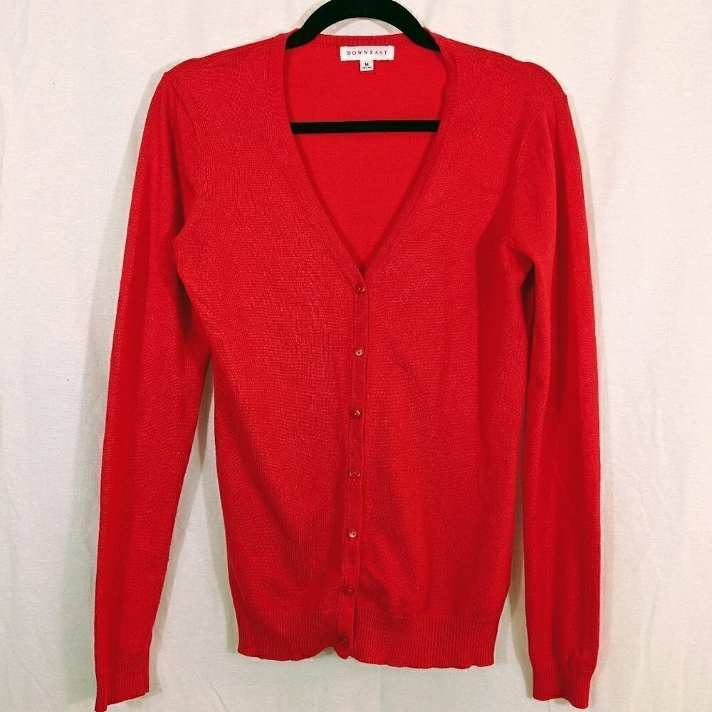 DownEast Bright Pink Button Down Cardigan Sweater Size M